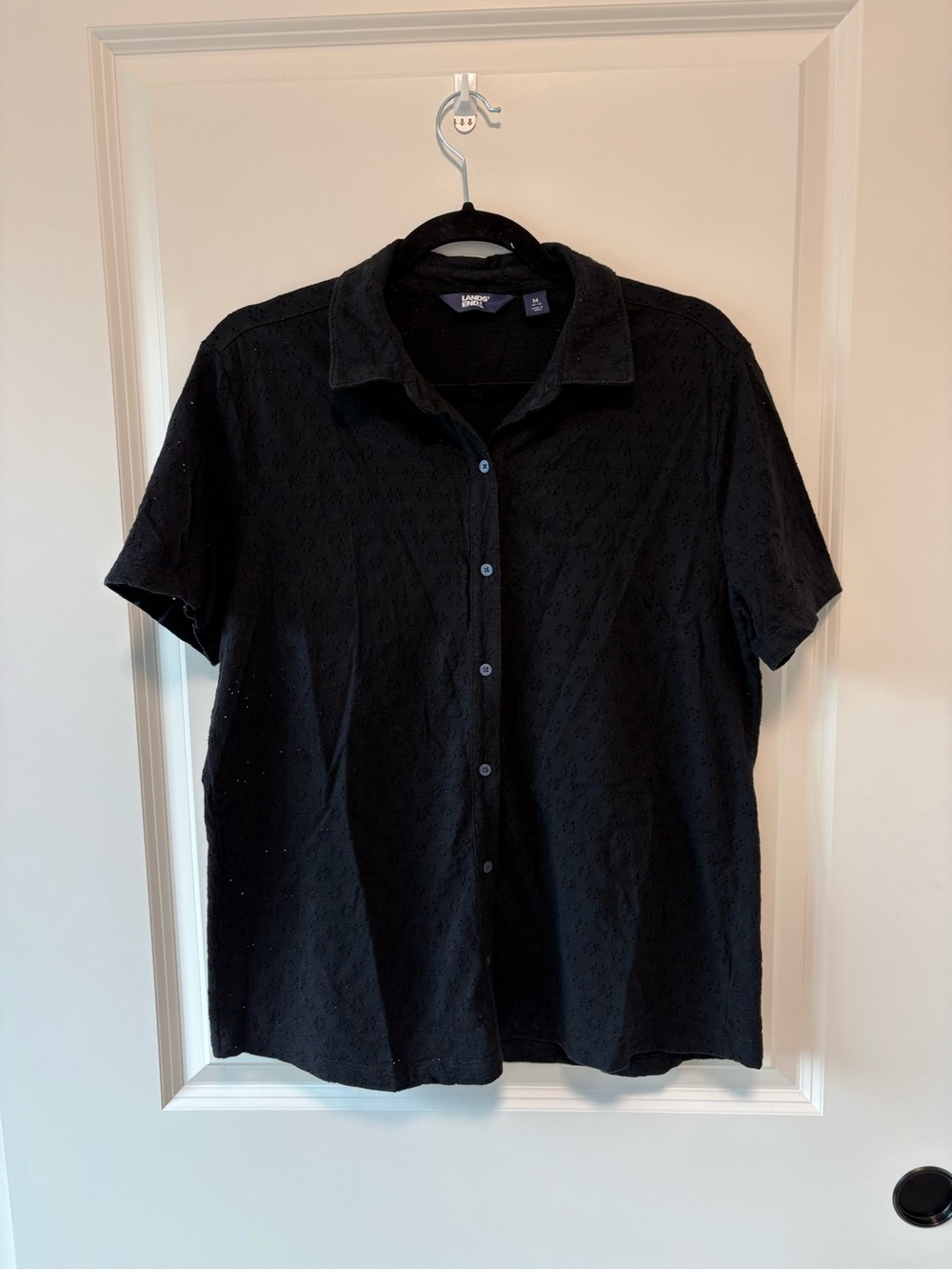 Lands' End Black Short-Sleeve Button-Down Shirt